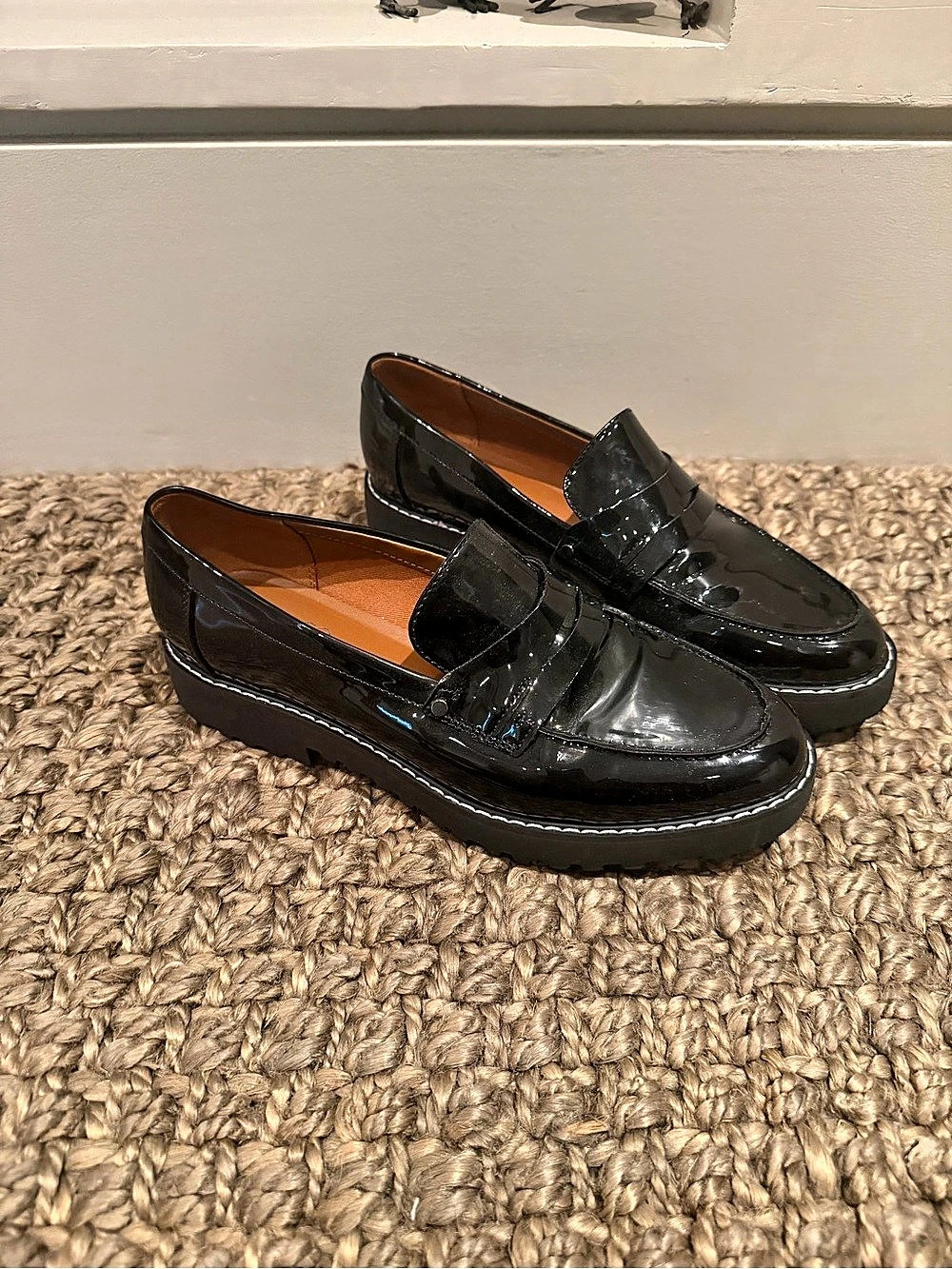 Stunning Franco Sarto Balin Platform Loafer Patent Black US 7.5M